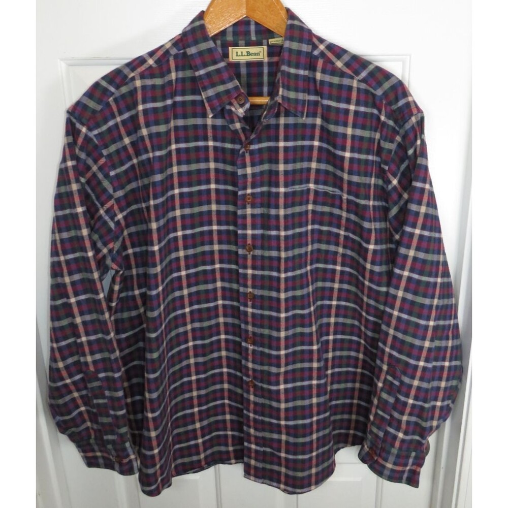Vintage L.L. Bean Plaid Flannel Long Sleeve Button Down Shirt Men's Size XXL